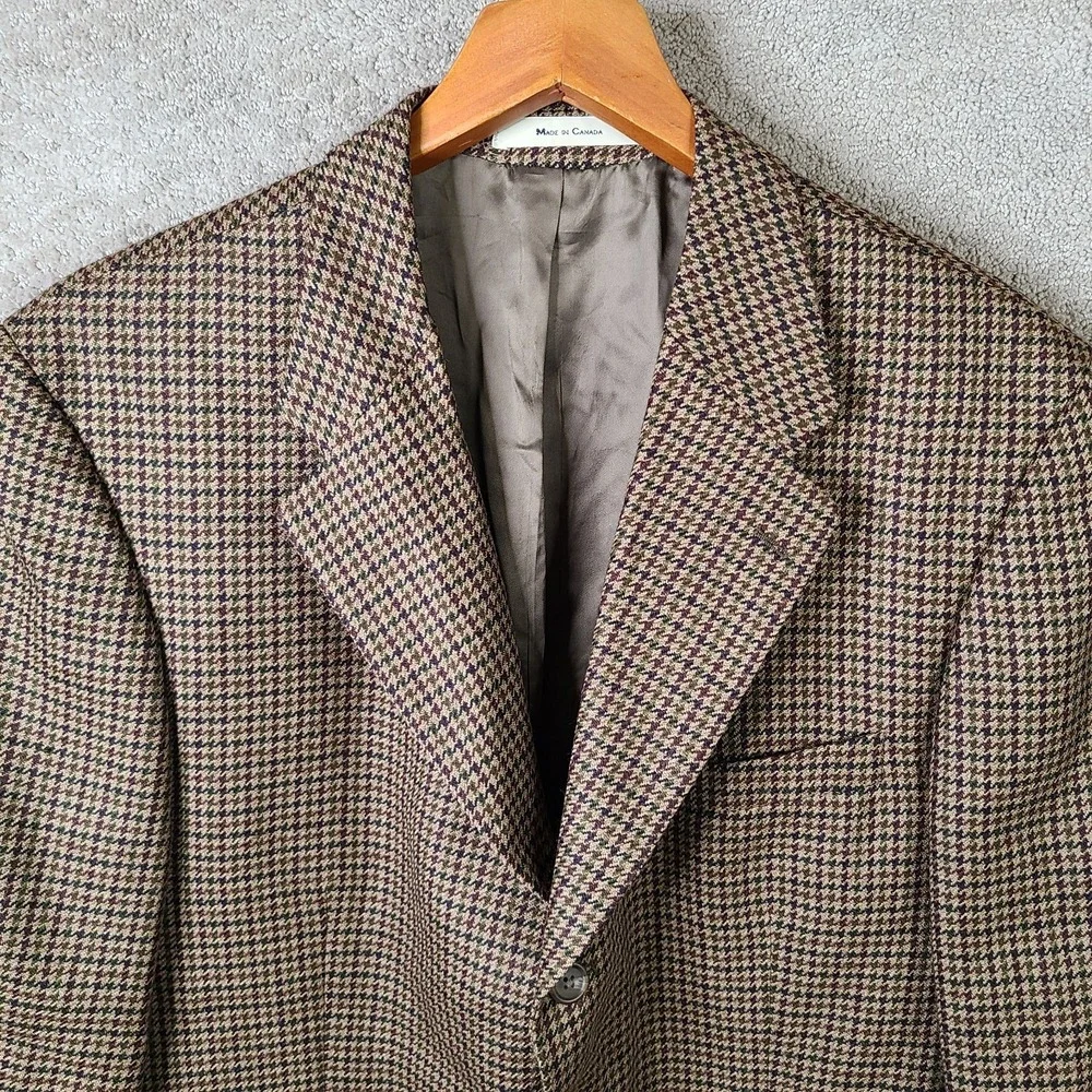 Vintage Ralph Lauren Jacket Mens 46R Brown Houndstooth Blazer Wool 2 Button Coat